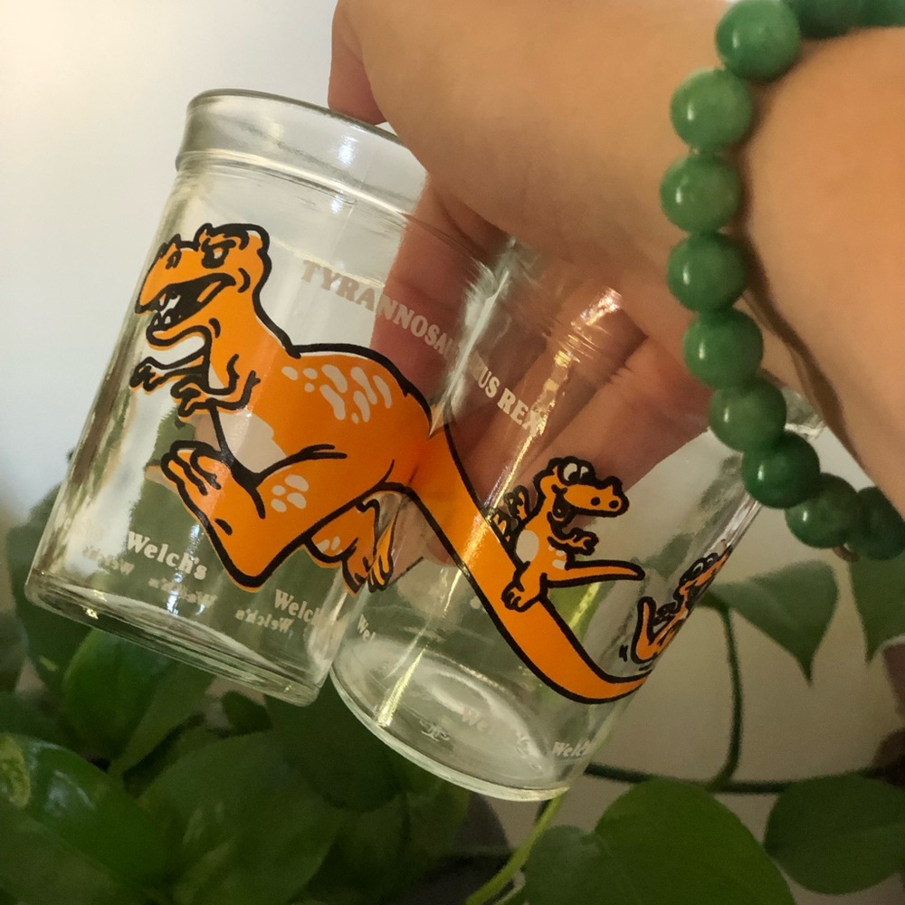 Vintage 1988 Welch's Tyrannosaurus Rex Jelly Glasses - Set of 2
